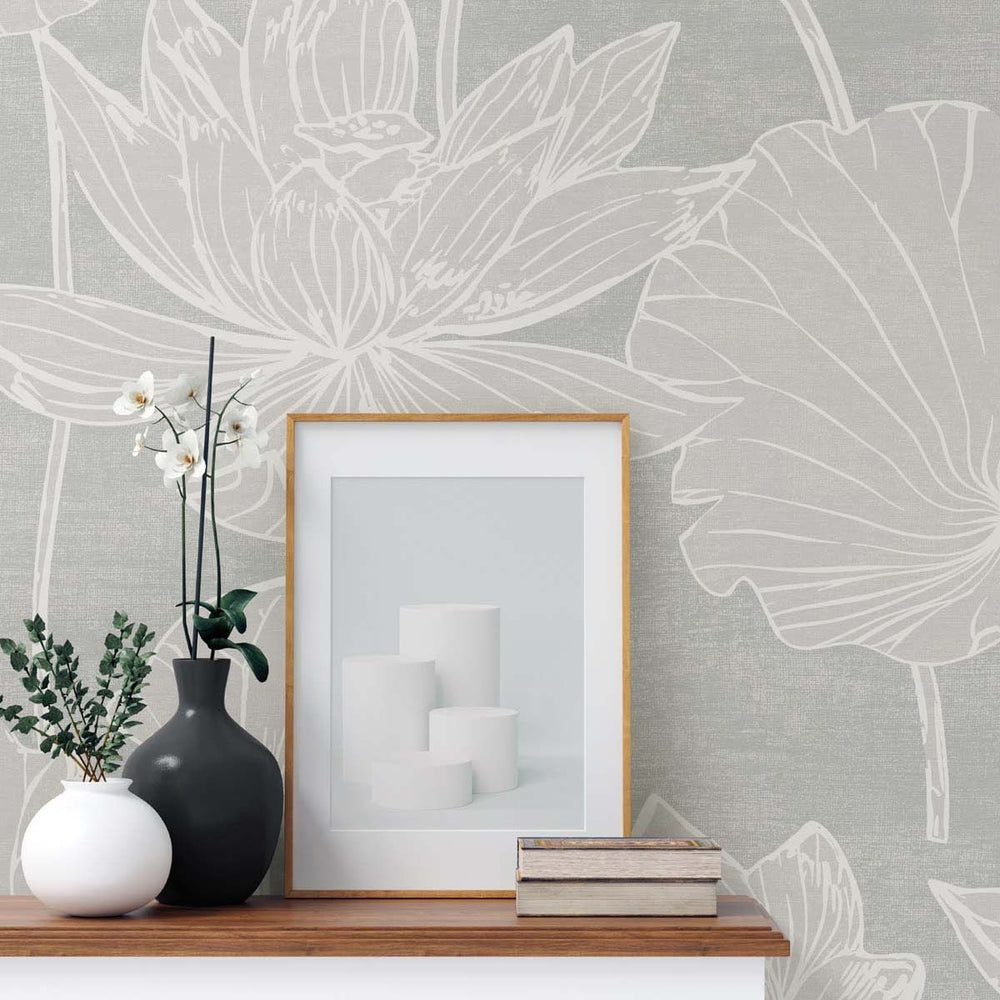 White Heron Water Lilies Wallpaper