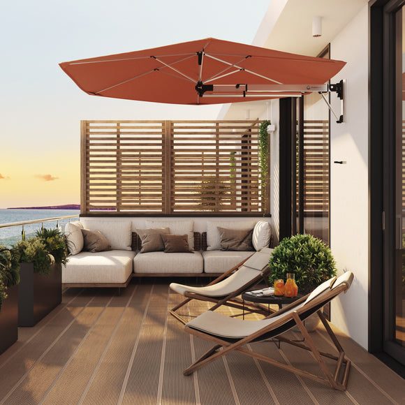 brown patio umbrellas Shadowspec Umbrellas Retreat Wall Mount Umbrella