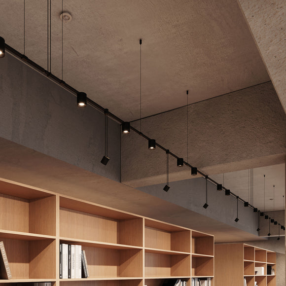 Suspenders Linear Offset Multi Light Pendant Light with Mixed Cylinder Luminaires