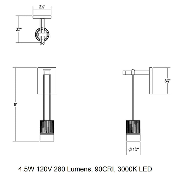 Suspenders Wall Light with Suspended Cylinder Luminaire