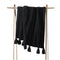 Braided Pom Pom Throw Blanket  option Black