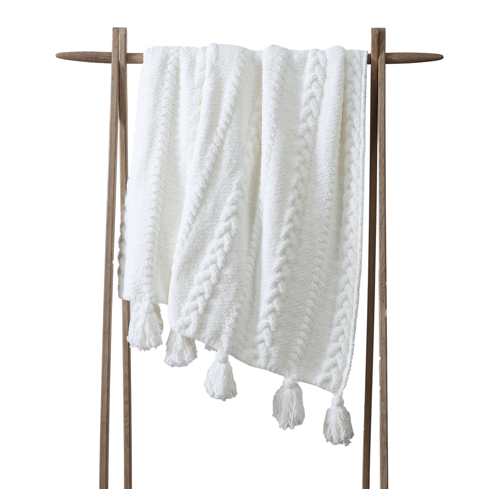 Braided Pom Pom Throw Blanket