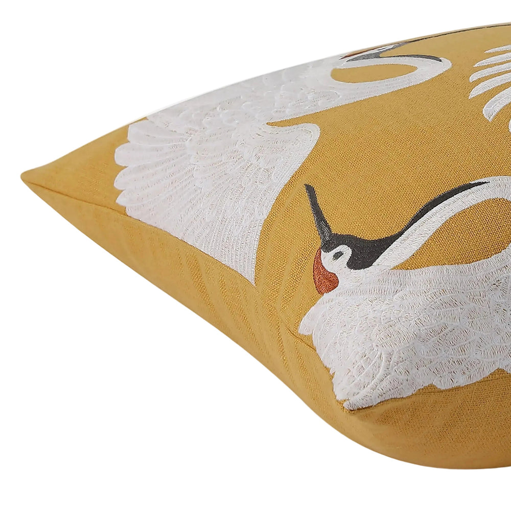 Crane Embroidered Throw Pillow