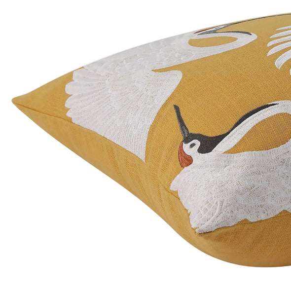 Crane Embroidered Throw Pillow