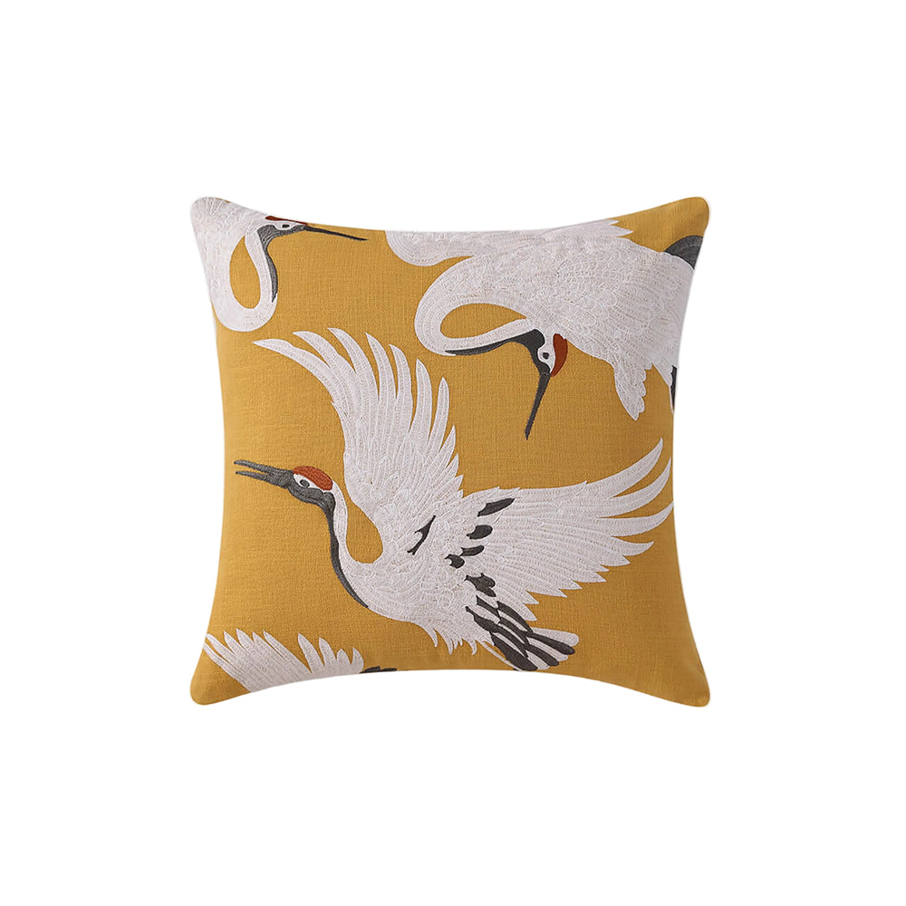Crane Embroidered Throw Pillow