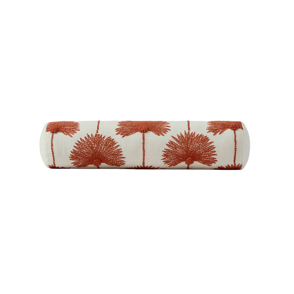 Palm Leaf Embroidered Bolster Pillow