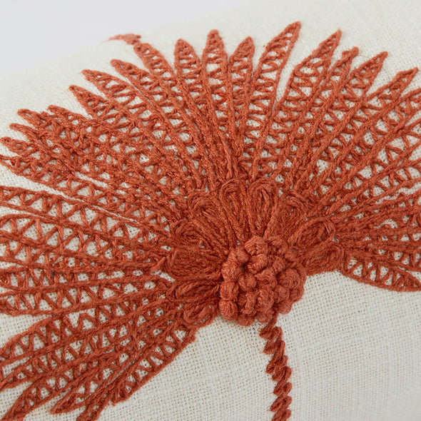Palm Leaf Embroidered Bolster Pillow