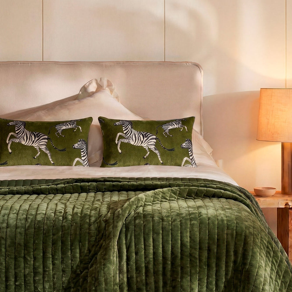 Velvet Watercolor Zebra Lumbar Pillow