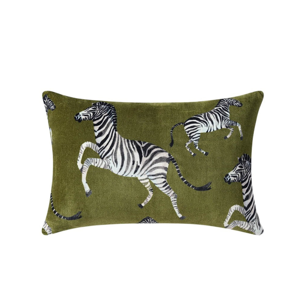 Velvet Watercolor Zebra Lumbar Pillow