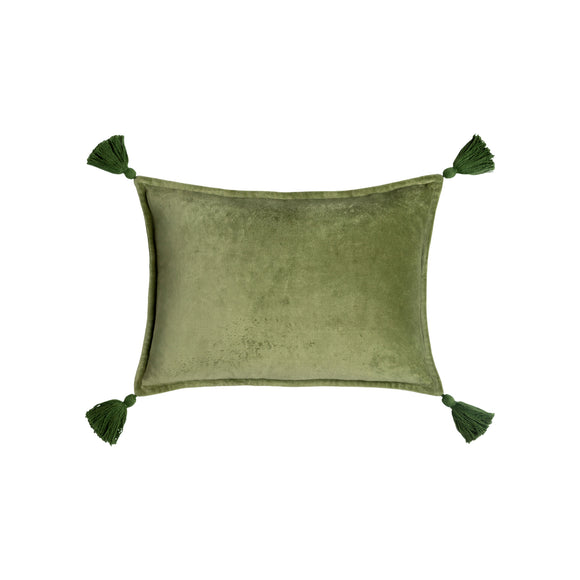 Cotton Velvet Lumbar Pillow with Tassels