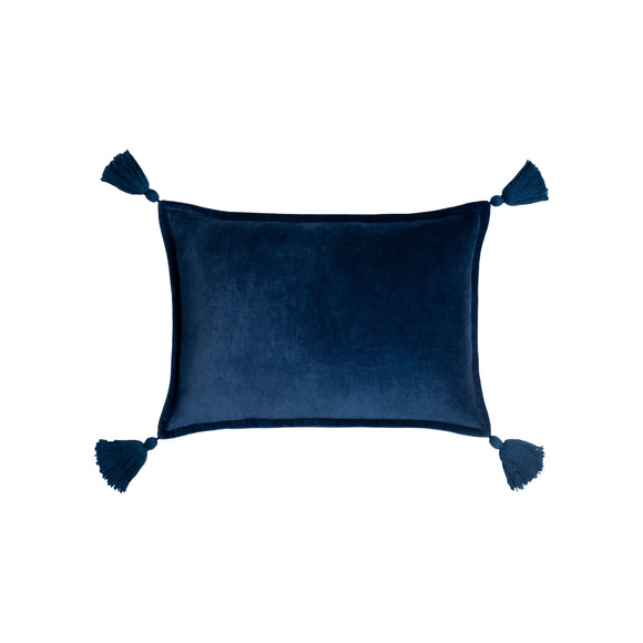 Cotton Velvet Lumbar Pillow with Tassels
