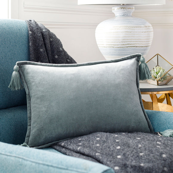 Cotton Velvet Lumbar Pillow with Tassels