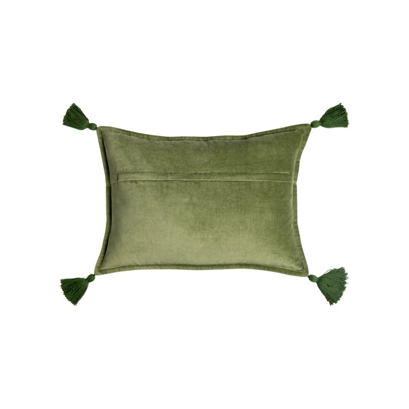 Cotton Velvet Lumbar Pillow with Tassels