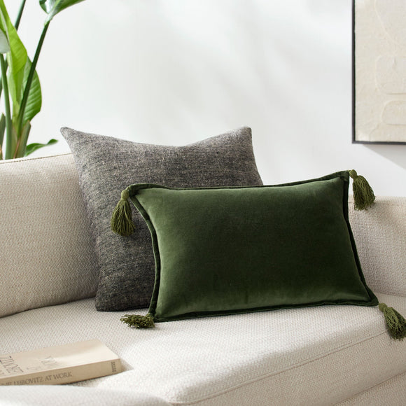 Cotton Velvet Lumbar Pillow with Tassels