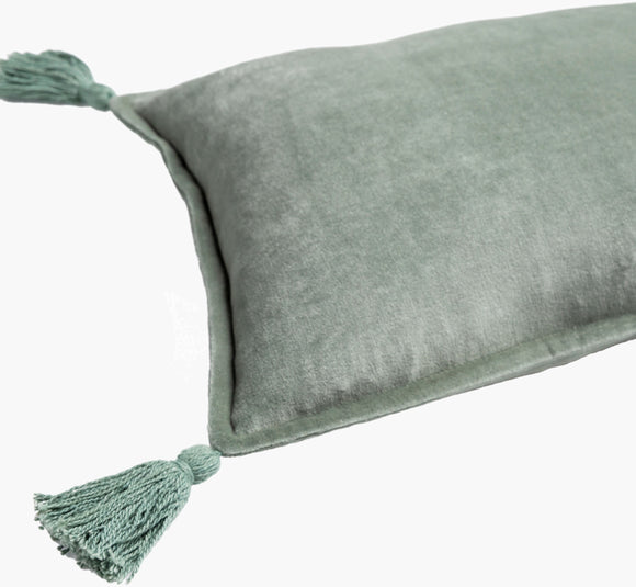 Cotton Velvet Lumbar Pillow with Tassels