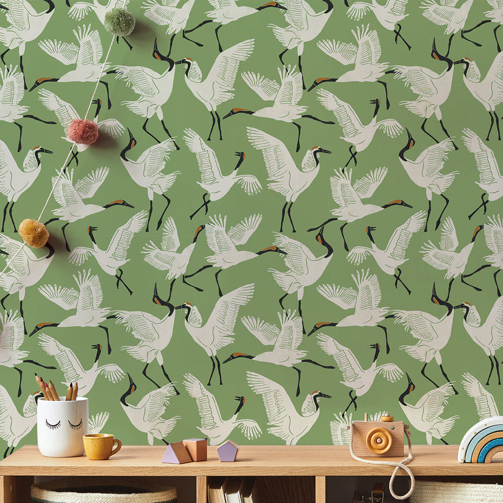 Family of Cranes Peel and Stick Wallpaper