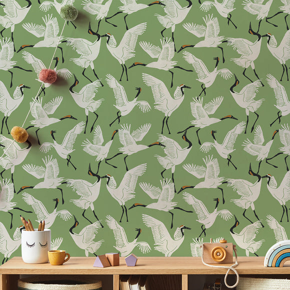 Family of Cranes Peel and Stick Wallpaper