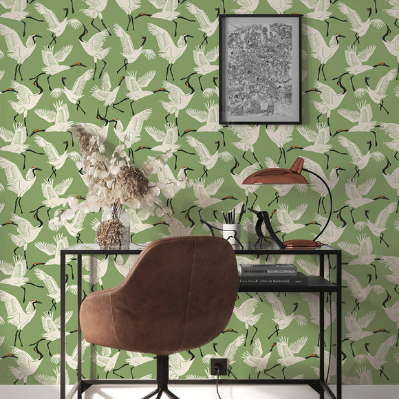 Family of Cranes Peel and Stick Wallpaper