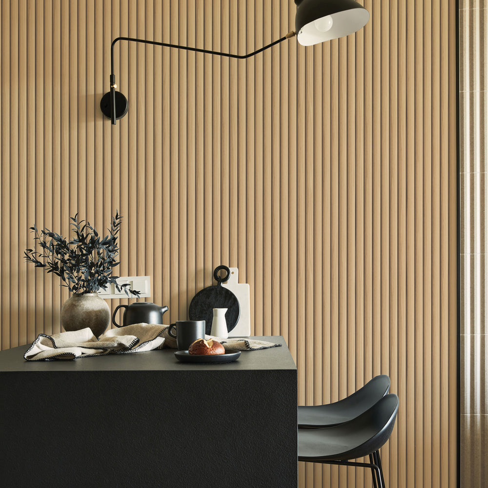Reeded Wood Peel and Stick Wallpaper