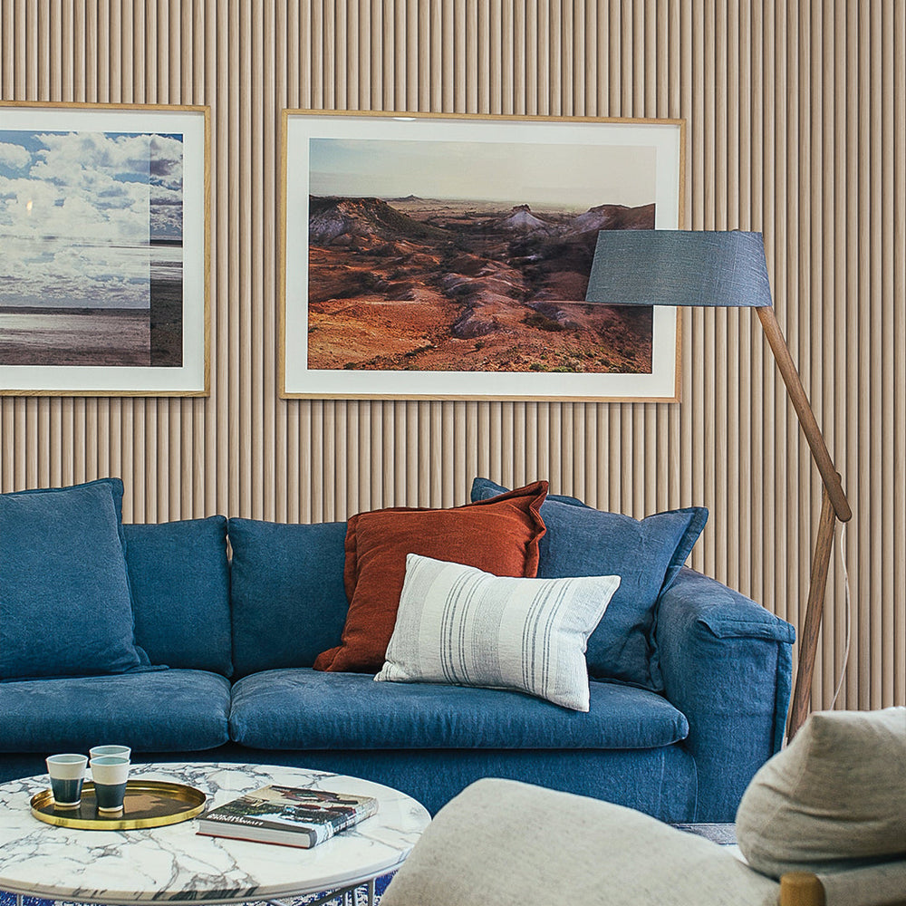 Reeded Wood Peel and Stick Wallpaper