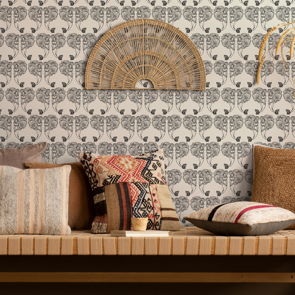 Block Print Mermaids Peel and Stick Wallpaper