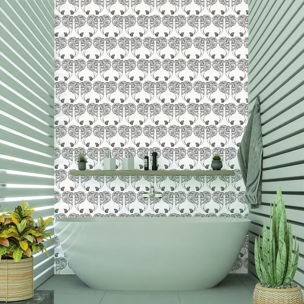 Block Print Mermaids Peel and Stick Wallpaper