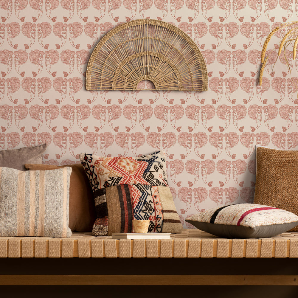 Block Print Mermaids Peel and Stick Wallpaper