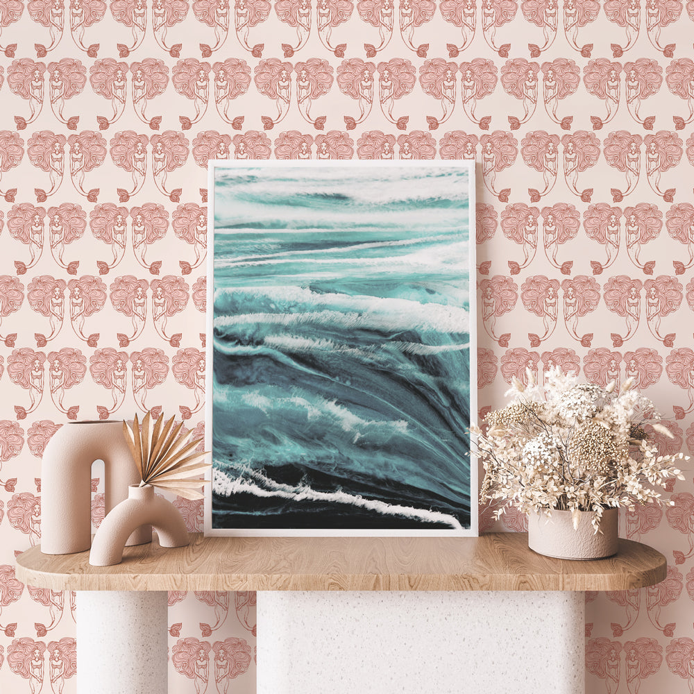 Block Print Mermaids Peel and Stick Wallpaper