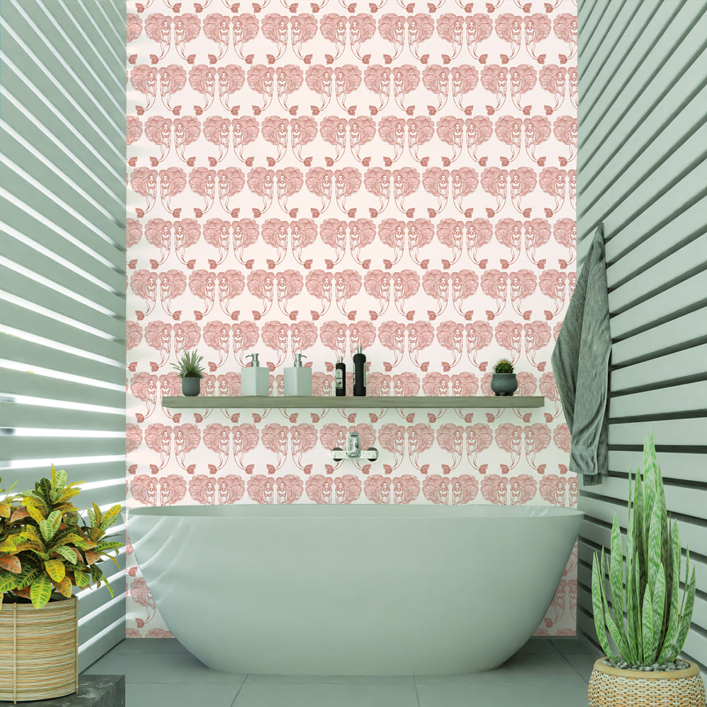 Block Print Mermaids Peel and Stick Wallpaper