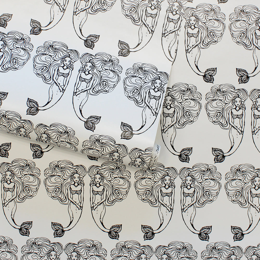Block Print Mermaids Peel and Stick Wallpaper