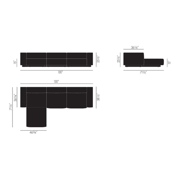 Soft Modular 3-Seater Sofa with Chaise Longue