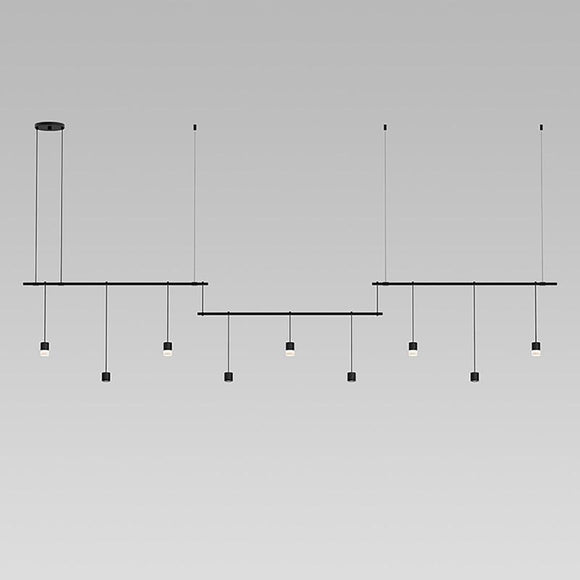 Suspenders Linear Offset Multi Light Pendant Light with Mixed Cylinder Luminaires