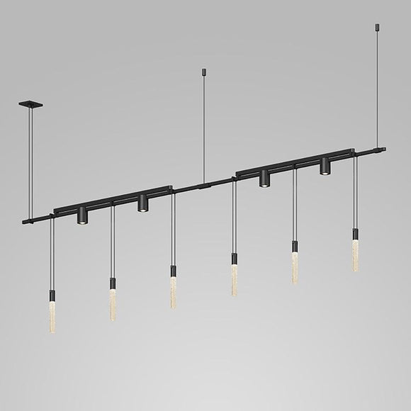 Suspenders Linear One Tier Multi Light Pendant Light with Crystal Rods and Cylinder Reflector Luminaires