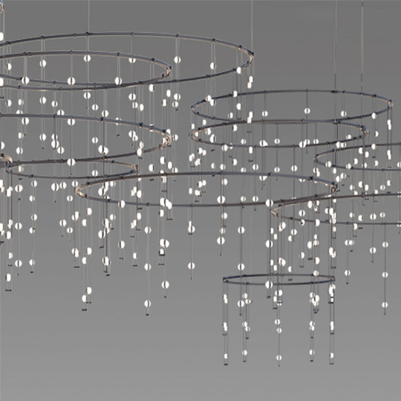 Suspenders Horizontal Ring Matrix Multi Light Pendant Light with Crystal Ladder Luminaires