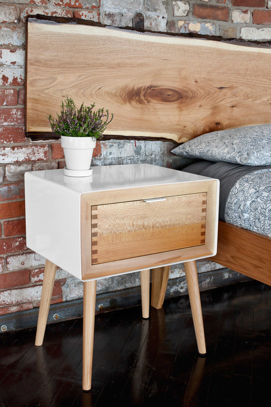 Haven White Lacquered Sycamore Nightstand