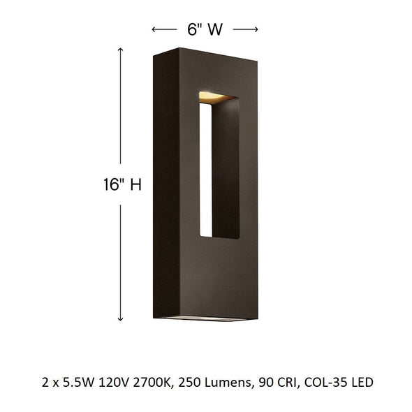 Small: 16 in height / Bronze / LED Atlantis Outdoor Wall Sconce OPEN BOX