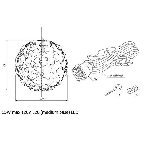 White Hardwired with Canopy / Small: 17.7 in diameter Lora Pendant Light OPEN BOX