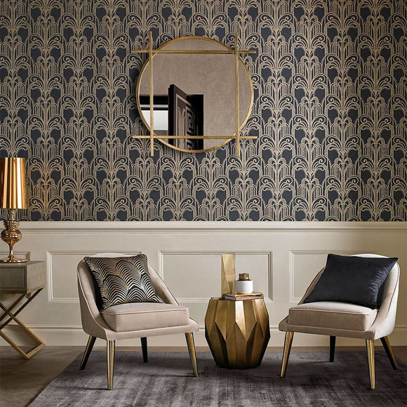 Graham Brown Art Deco Gold and Pearl Wallpaper