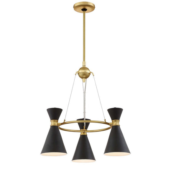 Three Lights / Honey Gold / Matte Black Conic Chandelier OPEN BOX