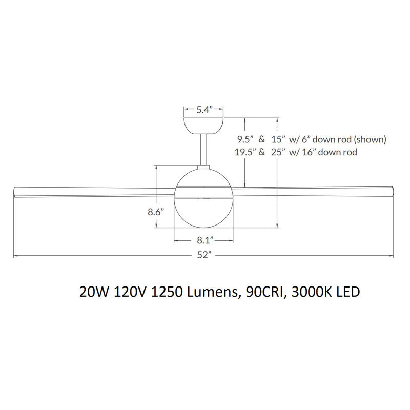 Ball 52 Inch LED Ceiling Fan