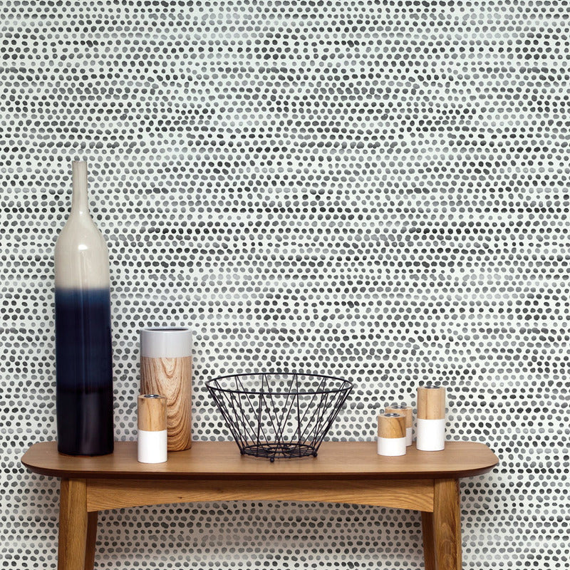 Black & White Moire Dots Peel and Stick Wallpaper