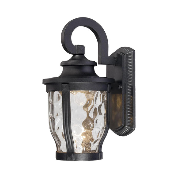 Medium: 8 in width / Black with Clear Hammered Glass / LED Merrimack Outdoor Wall Light OPEN BOX