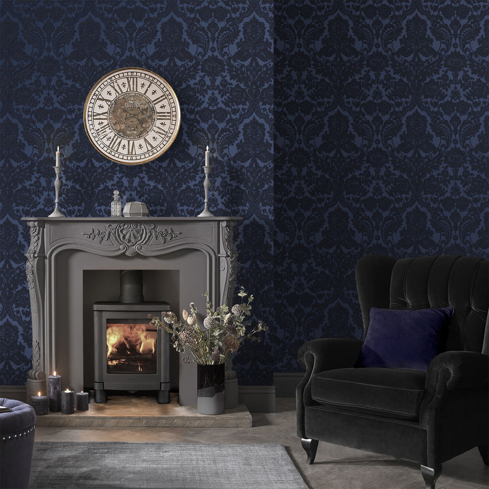 Gothic Damask Flock Wallpaper