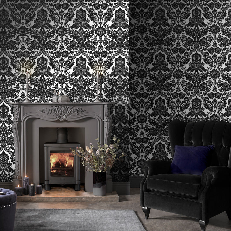 Gothic Damask Flock Wallpaper