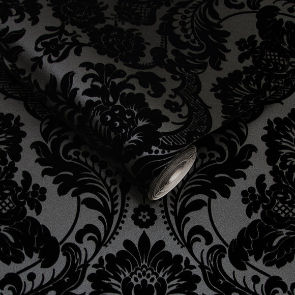 Gothic Damask Flock Wallpaper