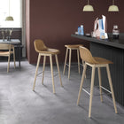 Fiber Upholstered Backrest Stool with Wood Base