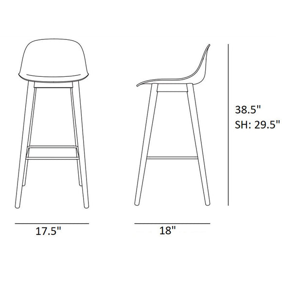 Fiber Upholstered Backrest Stool with Wood Base