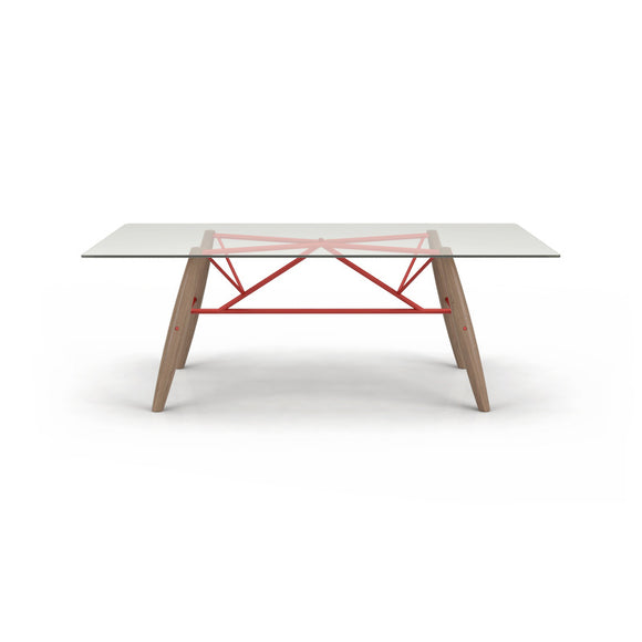 Connection Glass Top Oak Dining Table