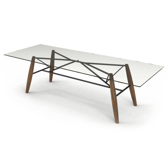 Connection Glass Top Walnut Dining Table
