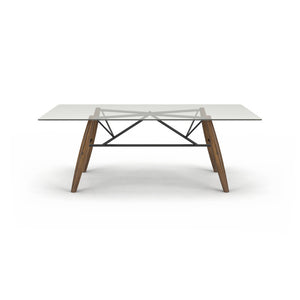 Connection Glass Top Walnut Dining Table